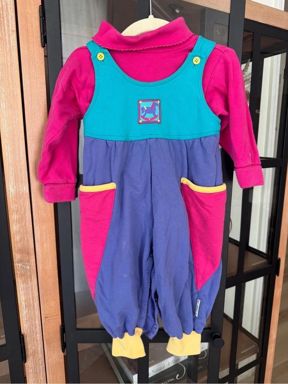 Vintage 90s Gymboree overalls set turtleneck sweater colorblock embroidered